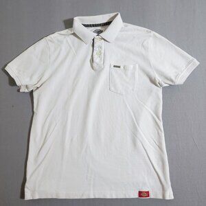 Dickies knit polo shirt men's sz L white 1/4 button up rib knit collar and cuff